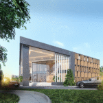 Modern commercial building in Lagos with glass entrance and sleek design.